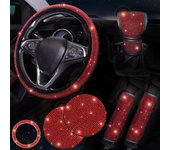 38cm Bling Car Accessories Set For Women Rhinestones Steering Wheel Cover Safety Belt Covers Gear Shift Cover Diamond Cup Pads