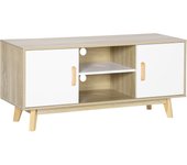 HOMCOM Mueble de TV para Televisores de hasta 55 Pulgadas Mesa para TV de Salón Moderna con 2 Puertas 2 Estantes Abiertos y Balda Interior Ajustable para Dormitorio 120x40x55 cm Natural y Blanco