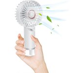 Hermoso ventilador portátil con spray de agua - mini ventilador turbo USB recargable, 3 velocidades ajustables, función de enfriamiento por niebla, ligero, silencioso para viajar, oficina, al aire libre (blanco/rosa)