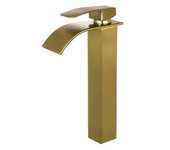 VALAZ Aljibe Grifo de lavabo alto con salida de agua en cascada y una llave monomando fabricado con latón dorado