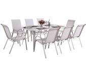 Conjunto De Jardín Mesa + 8 sillas de Textileno "Córdoba" - Crudo