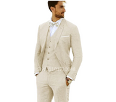 3 Piece High Quality Beige/Blue Linen Men Suits Casual Single Breasted Slim Fit Blazer Vest Pants Notch Lapel Costume Homme Sets