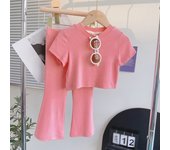Summer Kids Clothes Sets for Girl Short Sleeve Child T-shirt Top Flare Pants 2pcs Suits Solid Set Fashion Children Clothing 3-9Y
