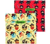 Buabi - Porta Sandwich Reutilizable - Bolsa merienda Infantil - Porta Bocadillos - Envoltorio Térmico de Tela, ecológico, Reutilizable, sin BPA (Piratas y Ninja)