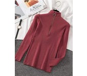 Women Fashion Solid Knitted Sweaters Vintage Long Sleeve Zip-up Basic Half Turtleneck Sweater Female Pullovers Chic Casual Tops