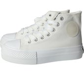 Zapatillas marca B&W para niña en color blanco. Zapatillas tipo botin de lona para niñas, cordones y plataforma, zapatillas con plataforma para niñas, ideales para verano