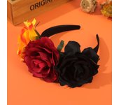 Women Rose Flower Crown Headband Trendy Colorful Flower Hairband Headwear, Simulation Flower Rose Halloween Hair Accessories
