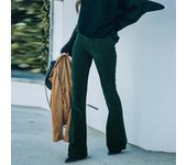 Uniquely Designed Ladies Solid Color Slim Fit Micro Flared Pants Elastic Waist Casual Pants Corduroy