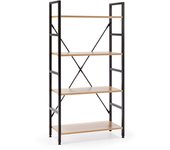 VS Venta-Stock Estantería de Escalera Virginia 4 Estantes, Roble/Negro, 60 Cm - Resistente y Fácil de Montar