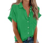 Womens Short Sleeve Shirts Solid Color Casua Button Down Blouse Tops With Chest Pocket Tops for Women Womens Tops and Blouses