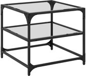 vidaXL Mesa de centro superficie de vidrio acero 50x50x45 cm Transparente, Negro, Mesita de Salón o Comedor o Auxiliar Mesa de Café Meuble Salón