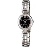 Casio Ltp-1373d-1adf Reloj De Pulsera Analógico Para Mujer Color Plateado Esfera Negra Cristal Biselado LTP1373D1A
