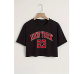 New York Letter Print Crop T-shirt Casual Crew Neck Short Sleeve TopWomen's Clothing