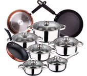 Batería de Cocina 12 Piezas San Ignacio Cassel en Acero Inoxidable con Juego de Sartenes y Tapas de Vidrio