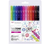 Tombow Rotuladores Twintone Doble Punta 12u Brillantes - Trazo Grueso y Preciso