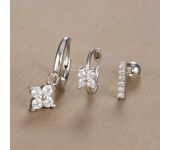 3PCS Mini Zircon Ear Hoop Earrings Set for Women Statement Stainless Steel Huggies Flowers Cartilage Helix Piercing Jewelry Gift