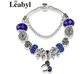 Classic Royal Blue Crystal Star Moon Beads Bracelet Dark Blue Enamel Murano Pendant Charm Bracelet & Bangle Mix Style Jewelry