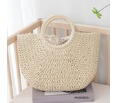 Summer Half-moon Straw Bag For Women Handmade Portable Handbag Large Capacity Beach Bag Basket Woven Top-handle Bag Purse Totes