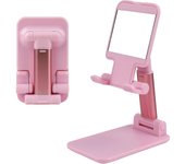 MengH-SHOP Soporte plegable para teléfono celular Soporte para teléfono de escritorio multiángulo Soporte para tableta portátil con espejo para iPhone Android Smartphone Rosa