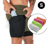 Pantalones cortos hombre con forro interior + toalla para gym secado rápido del sudor pantalón con bolsillo para móvil y toalla de chándal microfibras para deporte gimnasio entrenamiento fitness crossfit tejido suave y ligero