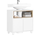 SoBuy Mueble para Debajo del Lavabo Fregadero Armario de Baño de Suelo con 2 Puertas y 1 Estante Abierto Blanco 60 x 30 x 61 cm BZR148-W ES