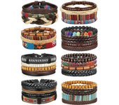 27/31 Piezas Cuero Pulseras para Hombre Mujer Retro Tejida Pulsera de Traje de Cuero Multicapa Trenzado Pulsera Cuentes de Madera