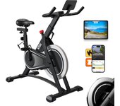Bicicleta estática indoor KSIX KB01, Soporte Tablet y Smart Phone, Ajustable, Compatible apps Kinomap y Zwift, Negro