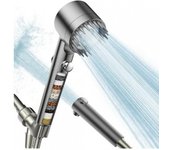 Cabezal de Ducha Profesional con 15 Filtros Y 4 Modos Spray-High Presión System 360 ° Anti-Cal + 1,5 M Manguera Flexible | Complete Kit Incluye 3 Recambios ideal para Hombre Sensible y Cabello Seco | Gift bienestar para Padres (Exclusive Miravia)
