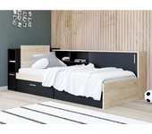Vente-unique - Cama 90 x 190/200 con compartimentos - Negro y natural + Somier + colchón - LIARA
