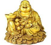 Estatuas de Buda sonriente, figuras de Buda de la riqueza en monedas, decoración de escritorio de arte de Buda de la suerte
