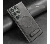 Luxury Wireless Charging Leather Phone Case For Magsafe Samsung Galaxy S24 Ultra S23 Plus S22 Magnetic Back Cover Holder Stand