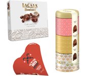 Pack Lacasa bombones corazón mr wonderfull 60G & bombones surtido lata 180 G & bombones café con leche 200 g