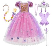 Vestido de princesa Rapunzel para niña, disfraz de princesa con accesorios, vestido de princesa de tul, maxivestido para fiesta de cumpleaños, cosplay.