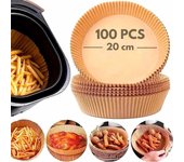 CHEFZOCO Papel para Freidora de Aire Redondo, Papel de Horno, Papel antiadherente para freidora de aire, Diámetro 20 cm, Apto para freidoras aire Redondo de 4.5 a 6 Litros, Libre de BPA, 100 unidades
