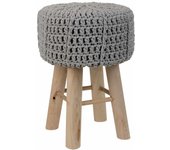 WANDERLUST DECO Taburete de Madera y Algodón Trenzado Gris 32x32x44h - Diseño Moderno y Resistente