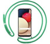 Tumundosmartphone Funda Colgante Transparente para Samsung Galaxy A02s con Cordon Verde Agua