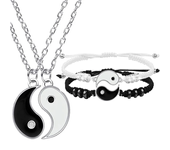 Tai Chi Yin Yang Couple Bracelets Alloy Pendant Adjustable Braid Chain Bracelet Necklace Matching Lover Bracelets Necklaces