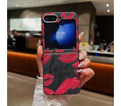 Red Lips Print Folding Phone Case For Samsung Galaxy Z Flip 6 5 4 3 Leather Texture TPU Cover For Samsung Z Flip6 Flip5 Flip4 5G