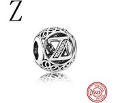 925 Sterling Silver Hollow Round A-Z 26 English Letter Alphabet DIY Beads Fit Original Pandora Charms Bracelet Fine Jewelry Gift