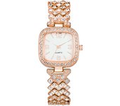 Reloj para mujer con piedras brillantes, diamantes, letras romanas y numeración, movimiento de cuarzo, un reloj de lujo para la mujer