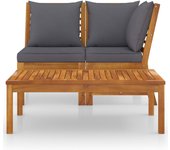 vidaXL Muebles de jardín 3 pzas madera de acacia y cojines Crema, Gris oscuro, Conjunto Terraza Muebles Jardín Exterior Juego de Muebles de jardín Mueble Jardín Exterior Muebles de Salon Exterior