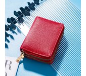 Cartera de mujer pequeña de cuero genuino con doble cremallera para tarjeta de crédito y dinero bolso de moda casual