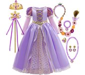 Purple Long Hair Girls Dresses for 2-10Y Girls Cosplay Prop Costumes Kids Dress Up Carnival Party Dress Christmas Clothing Gown