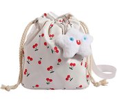 Fashion Bucket Bag for Women Girl Shoulder Bag Drawstring Crossbody Bag Female Beach Bag Cherries Pattern Messenger Bag