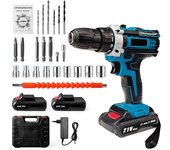Taladro de impacto inalámbrico, destornillador eléctrico, taladro de impacto portátil recargable, 32NM, destornillador de torsión 25 + 3, 1350RPM, con 2 baterías 21V 2.0Ah, herramienta eléctrica doméstico