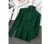 Women Fashion Solid Knitted Sweaters Vintage Long Sleeve Zip-up Basic Half Turtleneck Sweater Female Pullovers Chic Casual Tops
