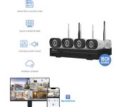 NIVIAN Kit de Cámaras WiFi CCTV 2K, IA Detección de Humanos, Audio Bidireccional, Visión Nocturna, Grabación en HDD, App EseeCloud, Salida HDMI para TV/Monitor NV-KIT1630W6-4CAM
