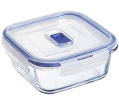 LUMINARC PURE BOX ACTIVE Set 3 Recipientes Rect Hermético Vidrio SET 3 PIEZAS 38CL - 82CL - 122CL Bicolor Brillo Tapa 4 cierres herméticos 100% con válvula Reciclable