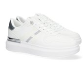 Davinia Shoes Zapatillas Deportivas Casual de Mujer De plataforma con Detalles Metalizados, Comodas y Elegantes, cierre de cordones. Shoes&Blues.es FC-56-Blanco