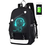 Mochila luminosa de anime para niños, mochila para computadora portátil de 15,6 pulgadas con puerto de carga USB